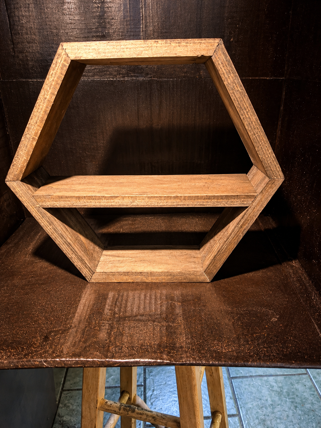 wooden hexagon wall shelf | wooden floating hexagon shelf | geometric wooden wall shelf | rustic hexagon shelf | farmhouse wall shelf | wooden display shelf | hexagon plant shelf | wooden wall décor shelf | floating wooden shelf | handmade hexagon wall shelf