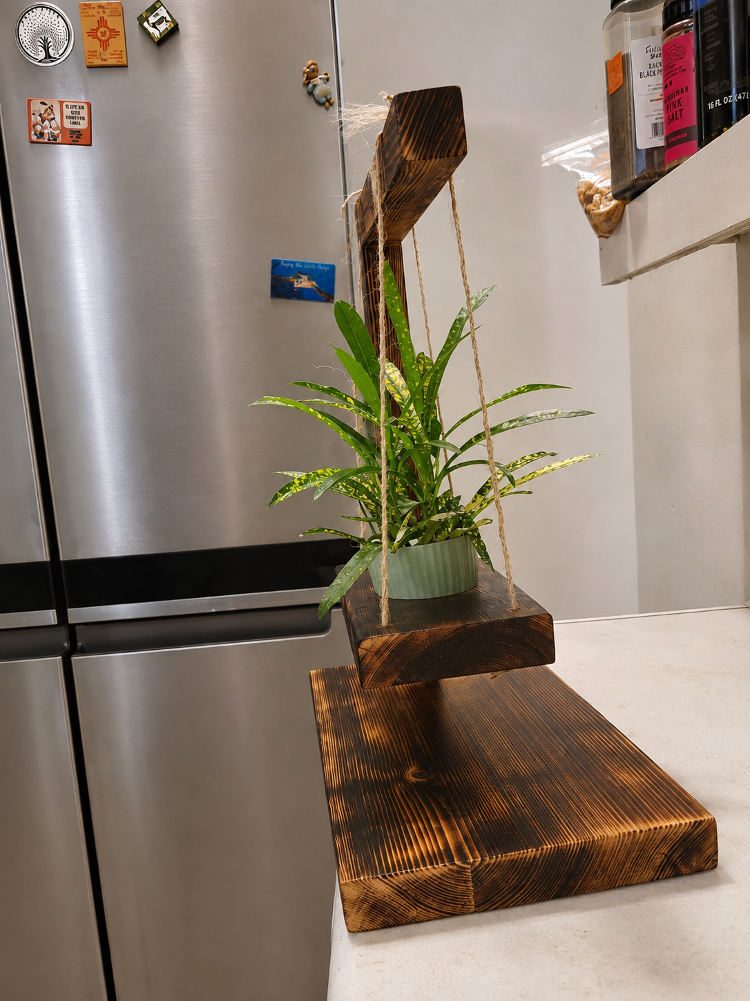 wooden plant swing | hanging wooden plant shelf | wooden hanging planter | rustic plant swing | wooden plant hanger | hanging plant display | farmhouse plant shelf | boho wooden plant holder | indoor hanging plant shelf | handmade wooden plant swing