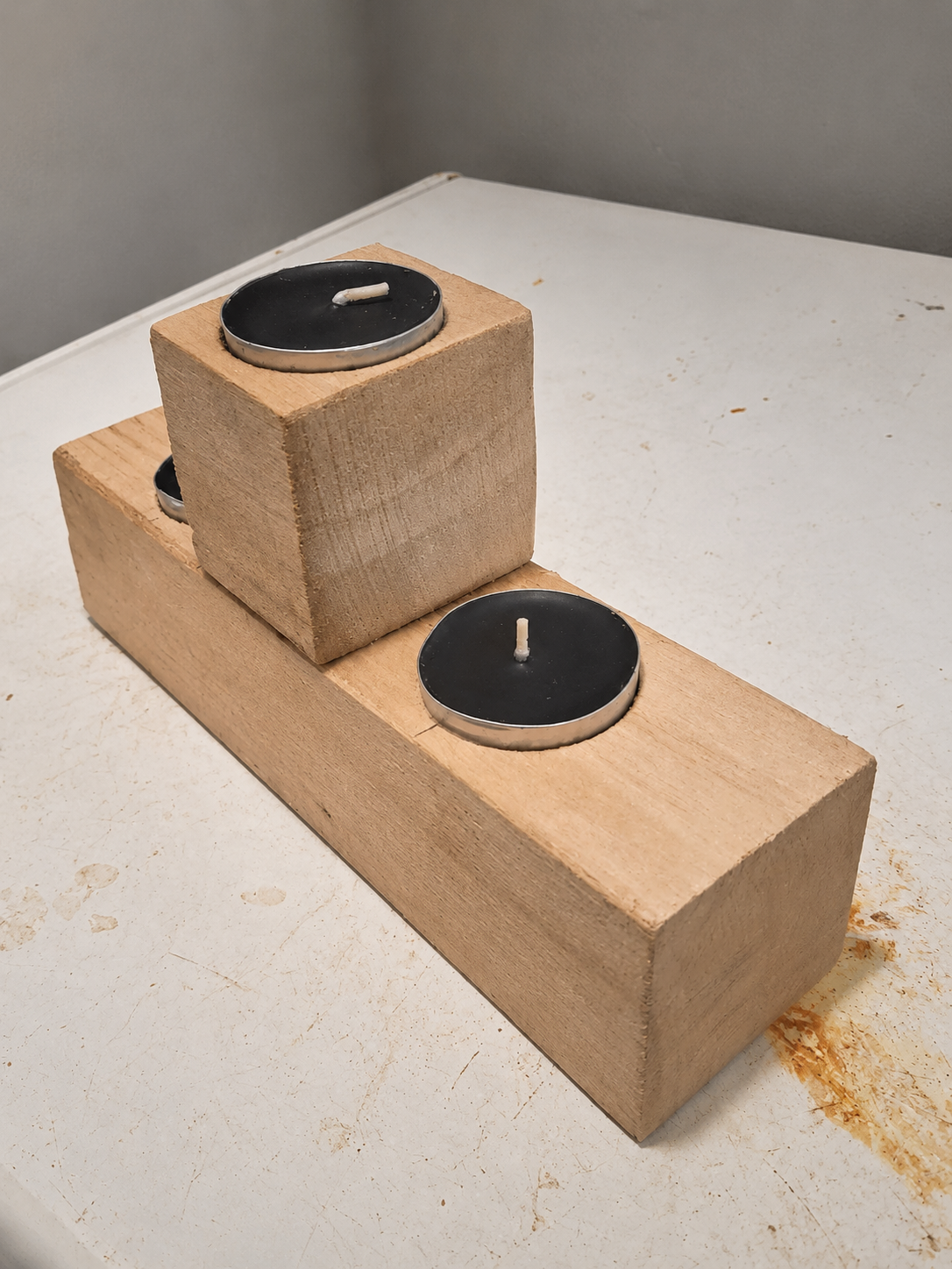 rustic wooden candle display | three candle wooden stand | handmade wood candle décor | solid wood candle centerpiece | decorative wooden candle rack | natural wood home accent | farmhouse table candle holder | handcrafted wooden décor | wooden candle stand for table | elegant triple candle display