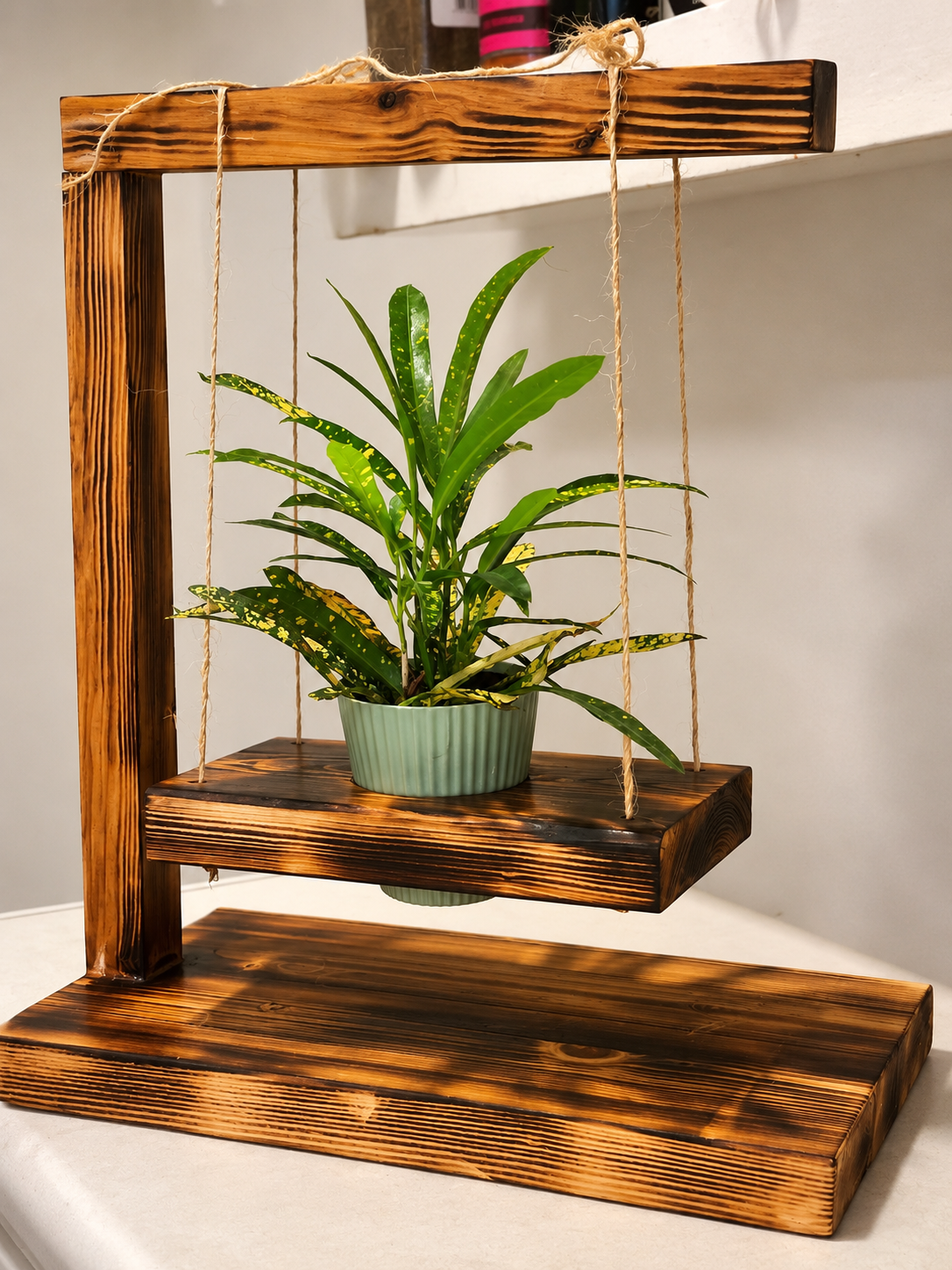wooden plant swing | hanging wooden plant shelf | wooden hanging planter | rustic plant swing | wooden plant hanger | hanging plant display | farmhouse plant shelf | boho wooden plant holder | indoor hanging plant shelf | handmade wooden plant swing