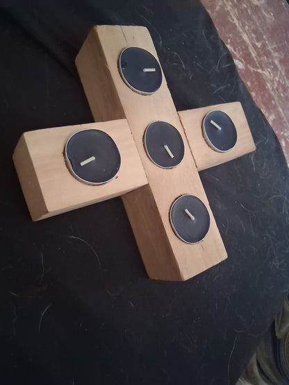 wooden cross candle holder | cross tea light candle holder | wooden candle holder | decorative cross candle stand | christian candle holder | natural wood candle holder | rustic wooden candle holder | prayer room candle holder | wooden tea light holder | religious home decor candle holder